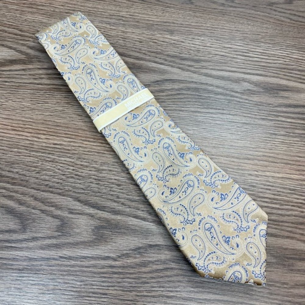 Michael Kors NWT Gold & Blue Paisley Silk Tie